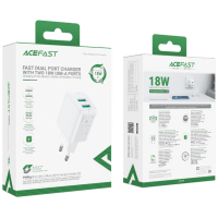 Сетевое зарядное устройство Acefast A33 18W QC3.0 2USB-A White, Белый