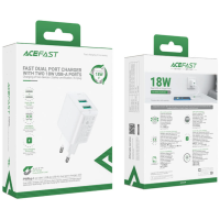 Мережевий зарядний пристрій Acefast A33 18W QC3.0 PD+USB-A White, Білий