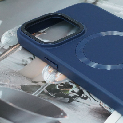 Чехол накладка Bonbon Leather MagSafe iPhone 14 Pro Max Синяя/Navy blue