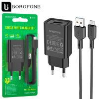 Мережевий зарядний пристрій Borofone BA68A Nimble + MicroUsb 2.1A Black, Чорний Мережевий зарядний пристрій Borofone BA68A Nimble + MicroUsb 2.1A Black, Чорний