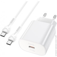 Сетевое зарядное устройство  Hoco N22  Type-C Q.C.3.0 + Кабель Type-C to Type-C White, Белый