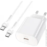 Сетевое зарядное устройство Hoco N22 Type-C Q.C.3.0 + Кабель Type-C to Type-C White, Белый Сетевое зарядное устройство Hoco N22 Type-C Q.C.3.0 + Кабель Type-C to Type-C White, Белый