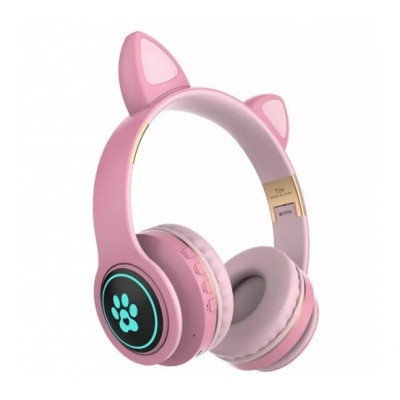 Безпровідні навушники безпровідні TUCCI T24 Pink дитячі з вушками кошеня, рожеві