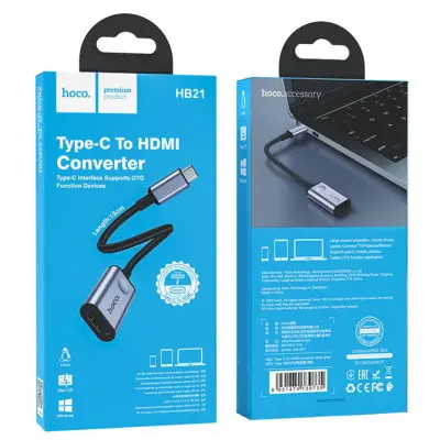 Кабель Hoco HB21 Type-c to HDMI Сірий Кабель Hoco HB21 Type-c to HDMI Сірий
