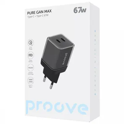 Мережевий зарядний пристрій Proove Shot Gan 67W 2PD+USB Black, Чорний