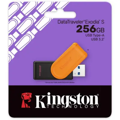 Флеш память USB 256Gb Kingston Exodia S 3.2 Чорна/Оранжевая