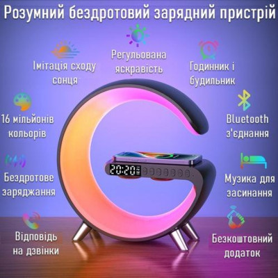 Настільна лампа Нічний світильник з Bluetooth Колонкою 3 в 1 LED Wireless Charging Speaker N69 White, Біла