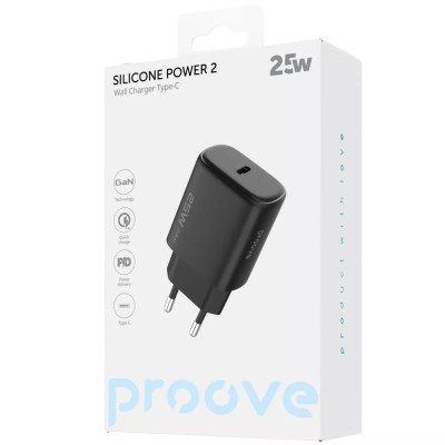 Мережевий зарядний пристрій Proove Silicone Power 2 25W PD Black, Чорний