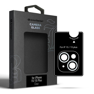 Защитное стекло на камеру ArmorStandart Black Icon  iPhone 15 /15 plus Прозоре