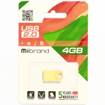Флеш пам\'ять USB 4Gb Mibrand Hawk USB 2.0 Gold, Золотий