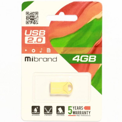 Флеш память USB 4Gb Mibrand Hawk USB 2.0 Gold, Золотой