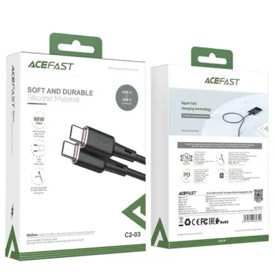 Кабель ACEFAST C2-03 Type-C to Type-C 1.2м Чёрный Кабель ACEFAST C2-03 Type-C to Type-C 1.2м Чёрный