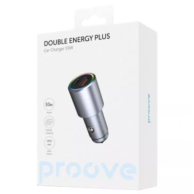 Автомобільний зарядний пристрій Proove Double Energy Plus (USB+Type-C) 53W Grey, Cірий