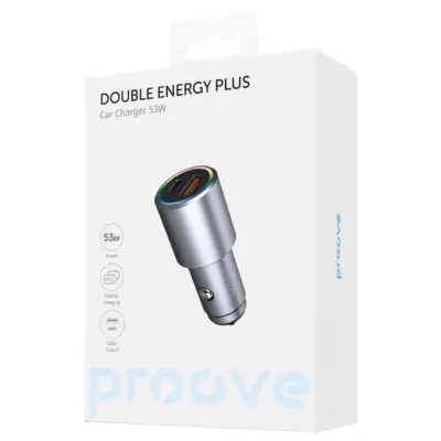 Автомобильное зарядное устройство Proove Double Energy Plus (USB+Type-C) 53W Grey, Серый Автомобильное зарядное устройство Proove Double Energy Plus (USB+Type-C) 53W Grey, Серый