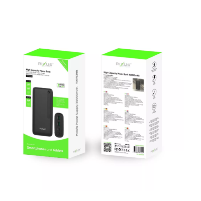 Универсальная мобильная батарея Повербанк Rixus RXPB38B 20W 30000mAh Чорний Универсальная мобильная батарея Повербанк Rixus RXPB38B 20W 30000mAh Чорний