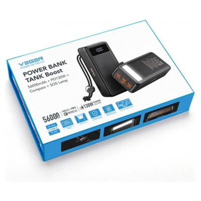 Універсальна мобільна батарея Повербанк VEGER Built-in LED Flash 56000mAh 202.2W Чорний [X]