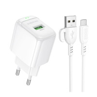 Мережевий зарядний пристрій Borofone BAS12A 1USB 18W QC3.0 + Micro USB White, Білий