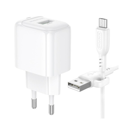Мережевий зарядний пристрій Borofone BAS12A 1USB 18W QC3.0 + Micro USB White, Білий