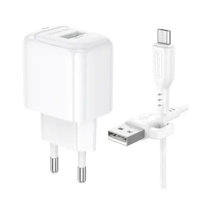 Мережевий зарядний пристрій Borofone BAS12A 1USB 18W QC3.0 + Micro USB White, Білий