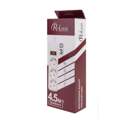 Мережевий Подовжувач 4,5 м,3 розеток 2.2 кВт (PRS-075P3-45W)