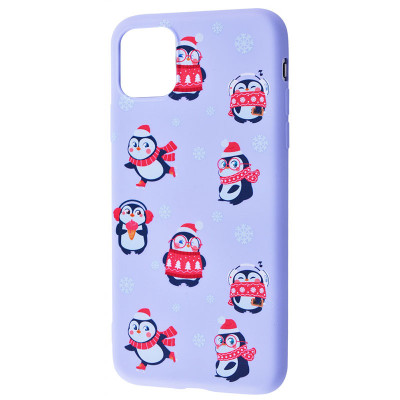 Чехол накладка WAVE Fancy iPhone 7 Пингвины/ Сиреневая