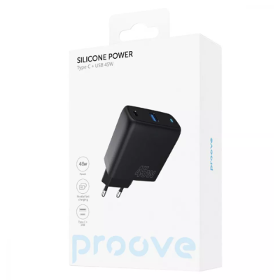 Сетевое зарядное устройство Proove Power 45W PD+USB Black, Чёрный