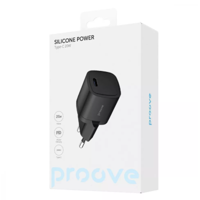 Мережевий зарядний пристрій Proove Silicone Power 20W PD Black, Чорний