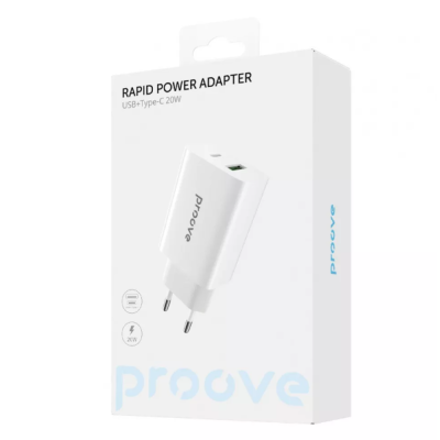 Сетевое зарядное устройство Proove Rapid 20W PD+USB White, Белый