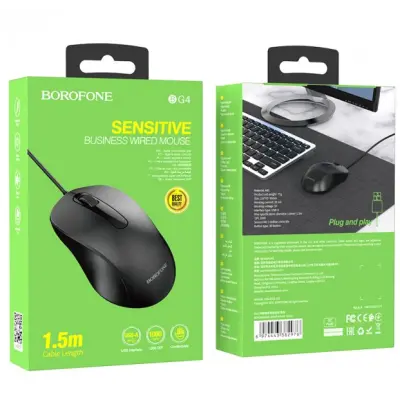 Проводная Мышь USB Borofone BG4 Black, Чёрный Проводная Мышь USB Borofone BG4 Black, Чёрный