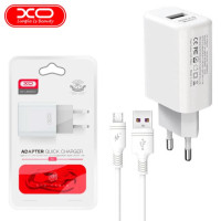 Мережевий зарядний пристрій L85D 1USB/18W/QC 3.0 + MicroUSB White, Білий Мережевий зарядний пристрій L85D 1USB/18W/QC 3.0 + MicroUSB White, Білий