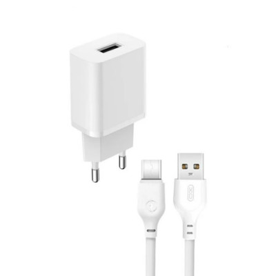 Мережевий зарядний пристрій XO L99 + Кабель Type-C 1USB 2.4A White, Білий