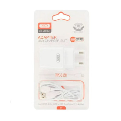 Мережевий зарядний пристрій XO L99 + Кабель Type-C 1USB 2.4A White, Білий