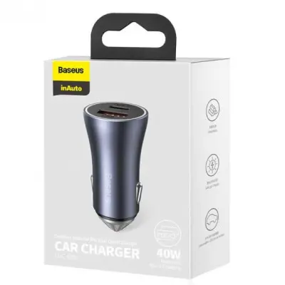 Автомобильное зарядное устройство Baseus Golden Contactor 1USB+1PD Type-C 40w Grey, Серый Автомобильное зарядное устройство Baseus Golden Contactor 1USB+1PD Type-C 40w Grey, Серый