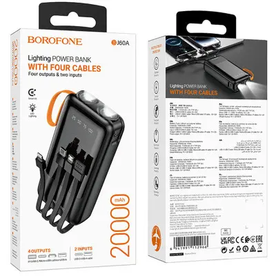 Универсальная мобильная батарея Повербанк Borofone BJ60A Rapid with 4cables 20000mAh Черный
