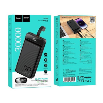 Універсальна мобільна батарея Повербанк Hoco J123B PD+QC 3.0 22.5W 30000mAh Чорний