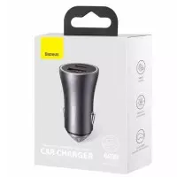 Автомобільний зарядний пристрій Baseus Golden Contactor 1USB+1PD Type-C QC 60w Dark grey, Темно-Сірий