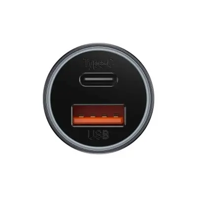 Автомобільний зарядний пристрій Baseus Golden Contactor 1USB+1PD Type-C QC 60w Dark grey, Темно-Сірий