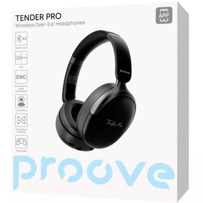 Безпровідні навушники з мікрофоном Proove Tender Pro ANC Black, Чорні Безпровідні навушники з мікрофоном Proove Tender Pro ANC Black, Чорні