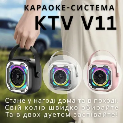 Портативное караоке колонка Bluetooth V11+2 микрофона Black, Черный