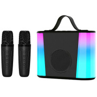 Караоке микрофон-колонка V6 + два микрофона Black, Черная