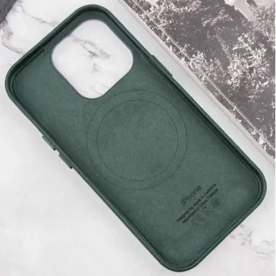 Чехол Накладка Leather Case with MagSafe iPhone 15 Pro Max Зелена Green (AAA Animation)