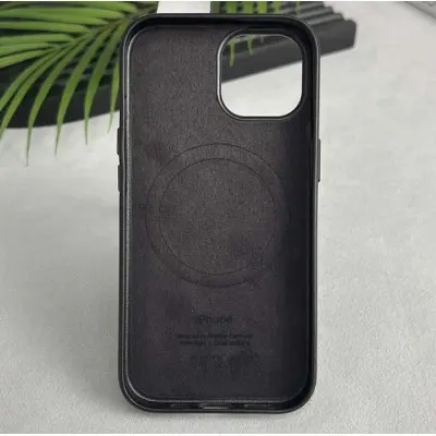 Чехол Накладка Leather Case with MagSafe iPhone 15 Pro Max Черная (AAA Animation)