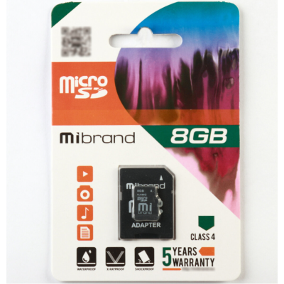 Карта памяти Micro SD 8Gb Mibrand Class 4+ Адаптер