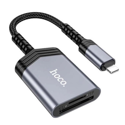 Картридер Hoco UA25 2in1 Lightning  Сірий {Metal Gray}