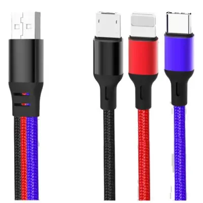 Кабель дата XO NB143 3in1 L+T+M 1.2м Чёрный/Красный/Синий