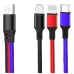 Кабель дата XO NB143 3in1 L+T+M 1.2м Чёрный/Красный/Синий