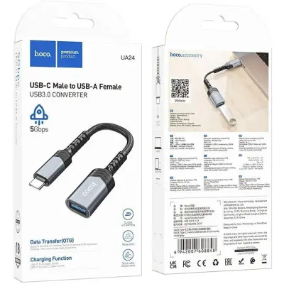 Переходник адаптер OTG Hoco UA24 USB-С Female to USB-A Female Серый