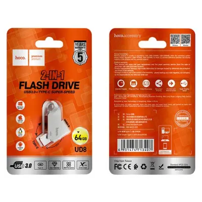 Флеш пам\'ять USB 64Gb Hoco UD8 USB 3.0+Type-C Срібний Флеш пам\'ять USB 64Gb Hoco UD8 USB 3.0+Type-C Срібний