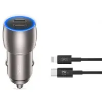 Автомобільний зарядний пристрій  XO CC51 2USB-C + Кабель Type-C to Lightning QC 20w Grey, Сірий