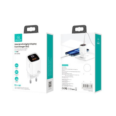 Мережевий зарядний пристрій T46 (US-CC152) USB-A/USB-C QC&PD3.0  33W White, Білий